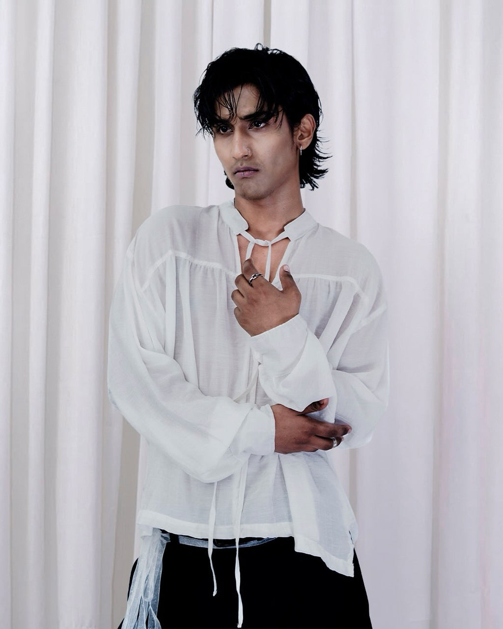 Mandarin Collar Silhouette Shirt
